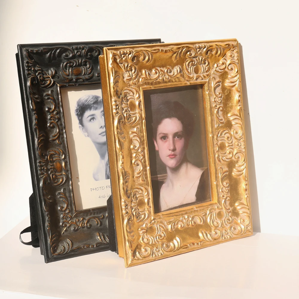 European Luxury Baroque Style Gold Craved Leaf Wooden Photo Frames Wholesale Picture Frame