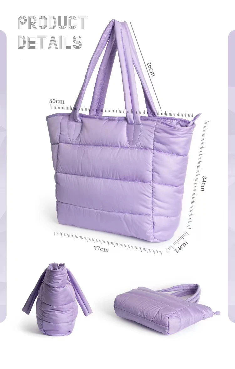 Custom Cartoon Pattern Quilting Polyester Lightweight Puffy Tote Bag Women Daily Use Travel Work Beach Gym Shopping Everyday Use