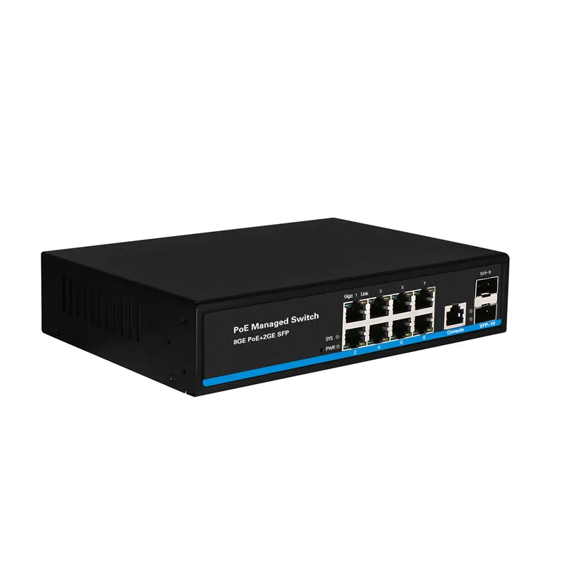 Управляемый 8 портов 1000 Мбит/с PoE сетевой коммутатор с 2 RJ-45 uplink (POE0802M)