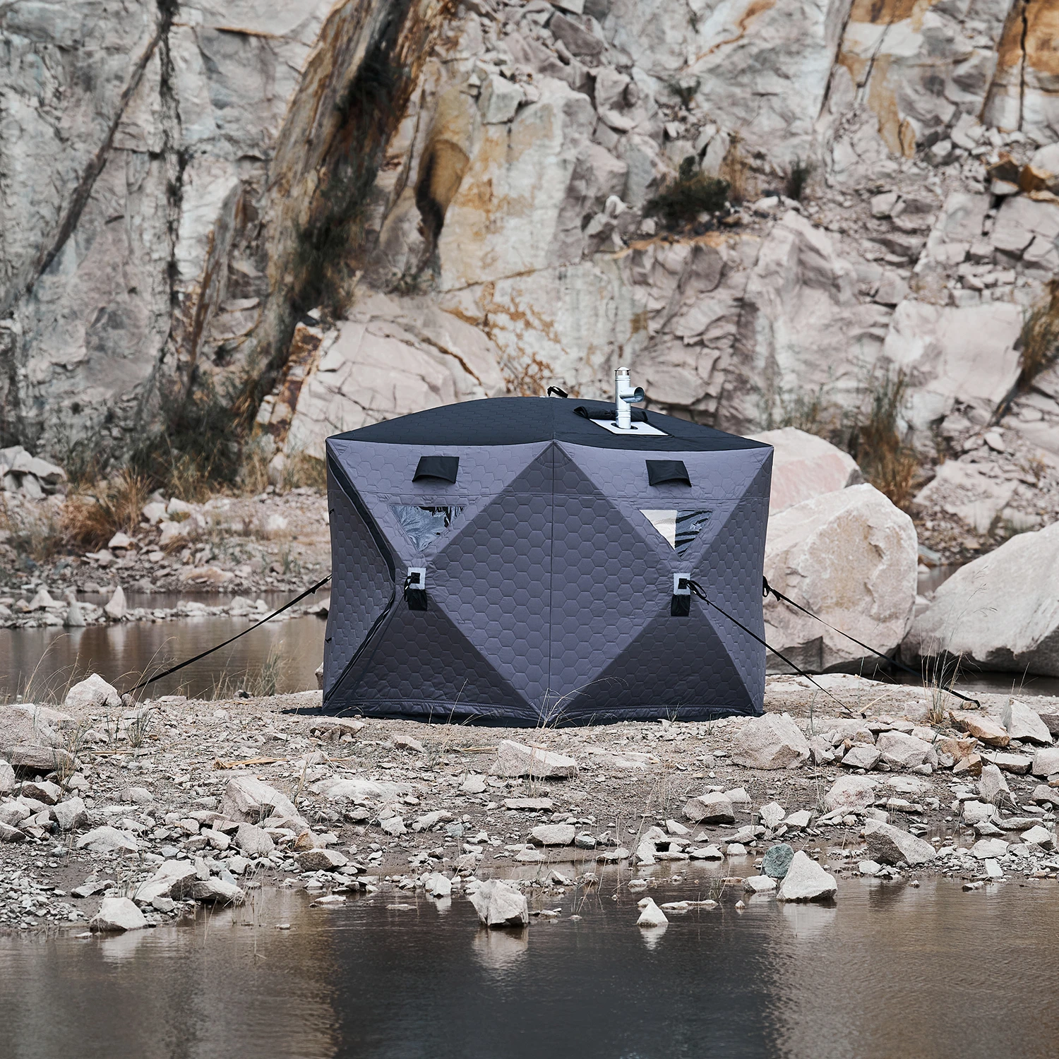 Custom Cube Hiking Insulated Outdoor Hexagon Sauna Hub Tent Ice Fishing Tent 6 Person Winter Camping Hot Tent