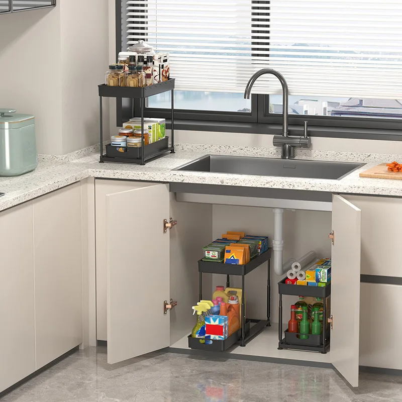 Under Cabinet Organizer Under Sink Storage Under Sliding Cabinet Basket Organizer Kitchen 2 Tier Kitchen Under Sink Organizer