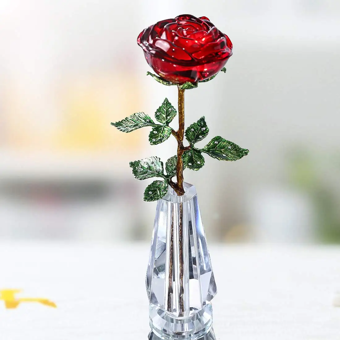 Custom Love Gifts Wedding Table Decoration Red Crystal Rose Flower Valentine Anniversary Gift