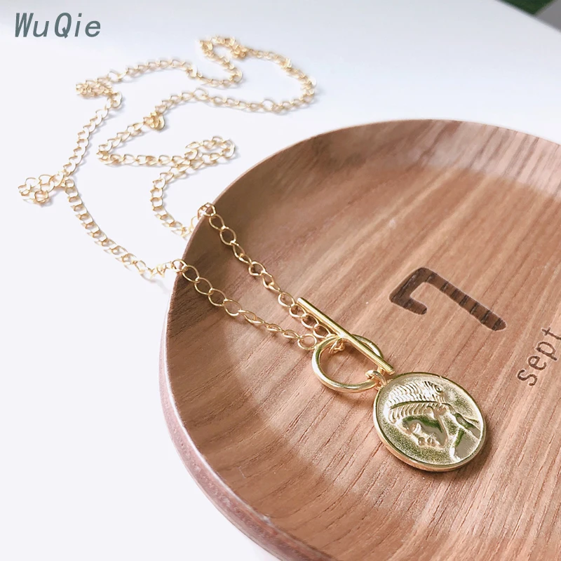 Wuqie Vintage 925 Sterling Silver Jewelry Human Portrait Coin Pendant Necklaces Gold Plated Round Necklace