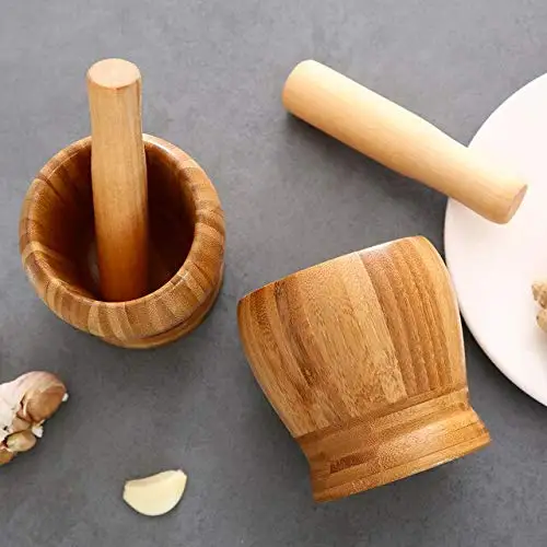 Bamboo Mortar & Pestle Hand Grinder/Chopper, for Garlic Press, Mincer, Wooden Coffee Grinder