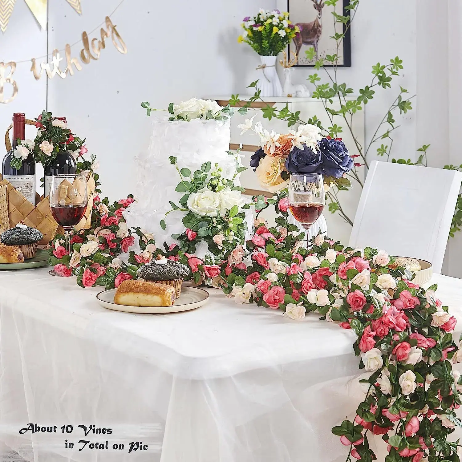 2024 Hot Sale Artificial Flower Rose Vine Home Wall Decoration Door Decoration Party Wedding Arch Rose Wisteria Hanging Flowers