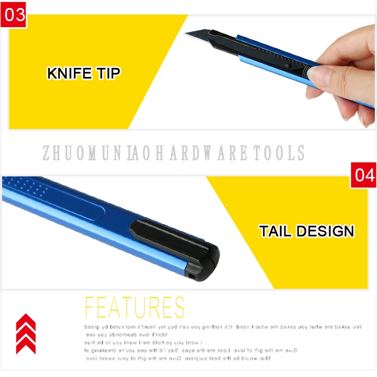Aluminum Alloy Utility Knife Lockable 30 Degree Black 9MM Snap Off Blade Box Cutter Razor Knife
