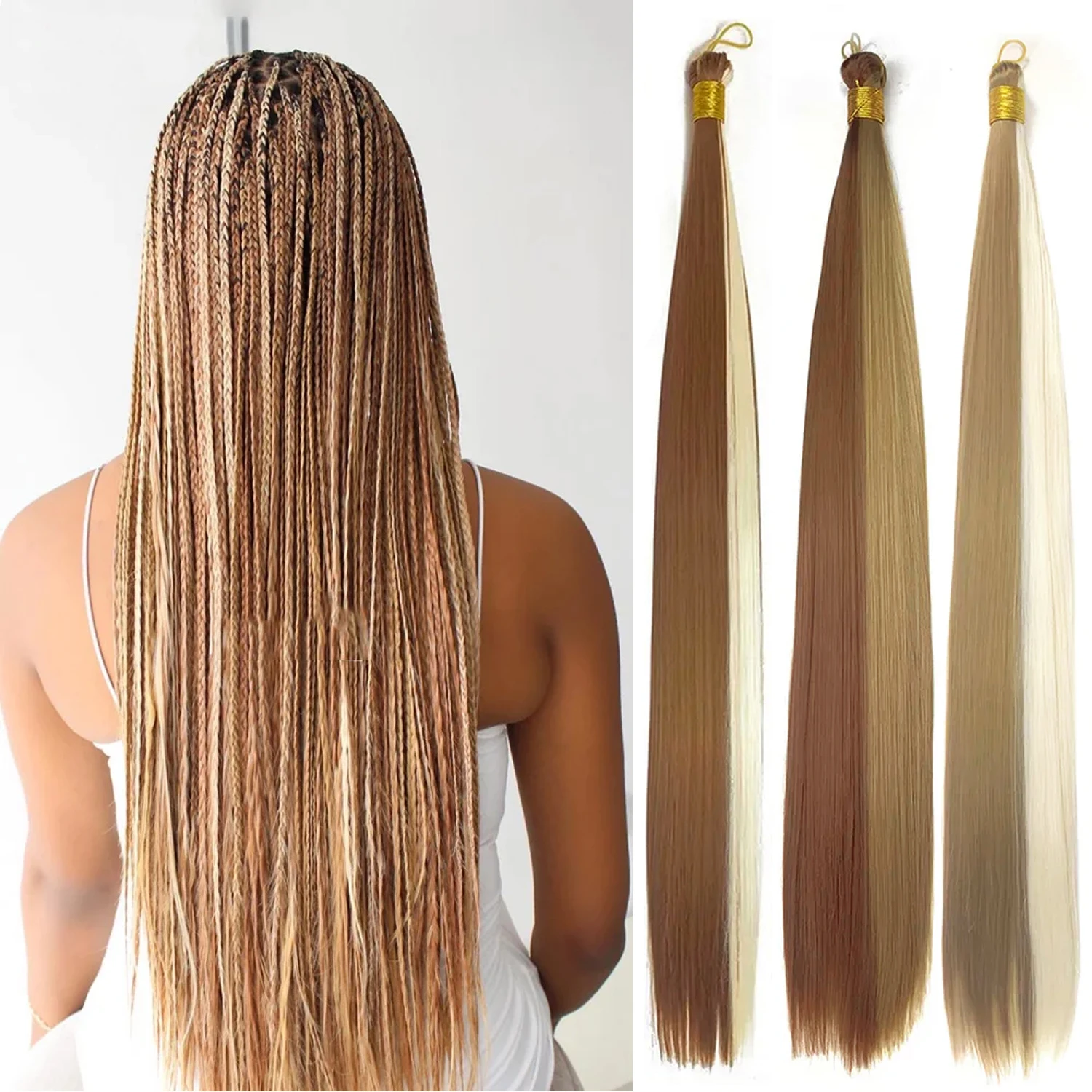 24 Inch Bone Straight Hair Bundles Extensions Ombre Hair Weaving Super Long Synthetic Bone Straight Hair Braid