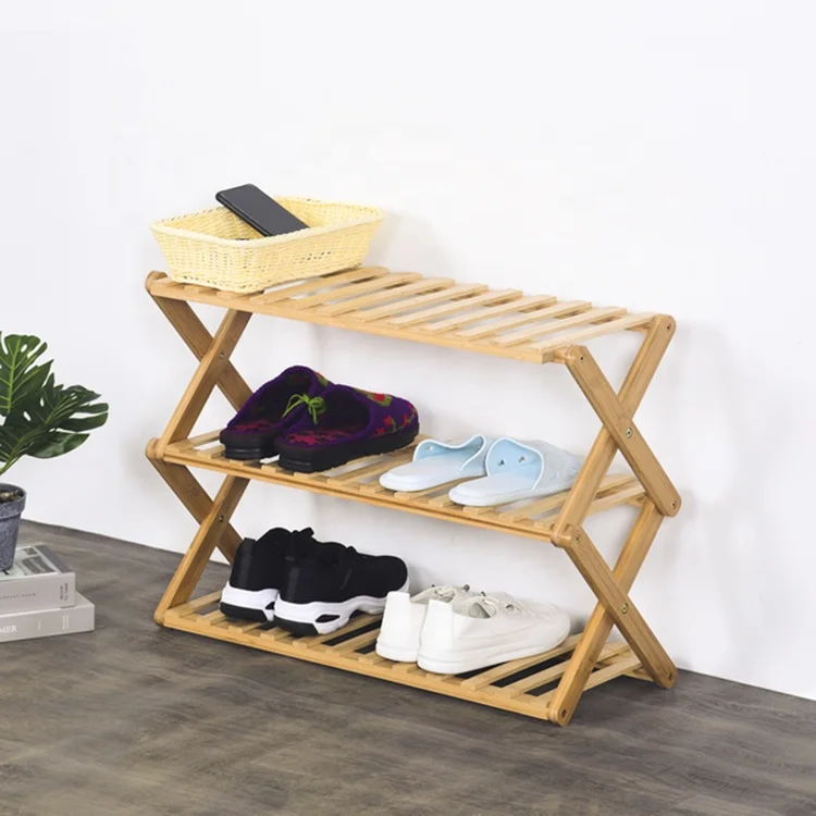 Wholesale Foldable Portable No Assembly Shoe Rack for Entryways Shoe Organizer for Livingroom Wholesale Bamboo Home Furniture