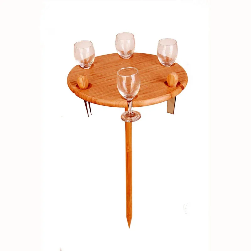 Portable Picnic Board with Utensils - 100% Bamboo Outdoor Wine Table