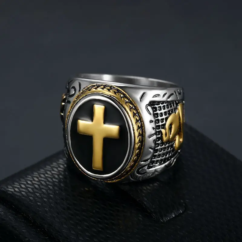 Stainless Steel Vintage Unisex Mens Catholic Religious Christian Prayer Holy Cross Ring