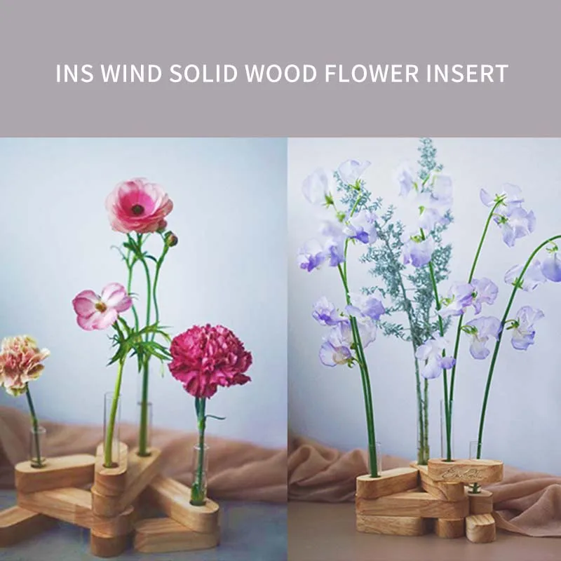 Nordic Home Decor Transparent Flowers Test Tube Vase With Wooden Stand