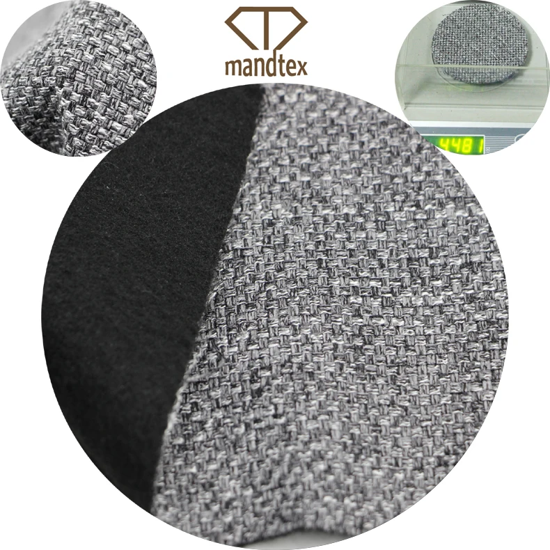 Mand textile wholesale high quality plain woven dyed polyester linen look lamination sofa upholstery fabric for chairs by rolls