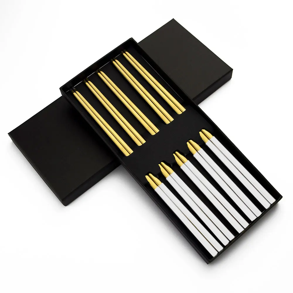  Stainless steel flat chopsticks korean custom colored stainless metal titanium sushi wedding