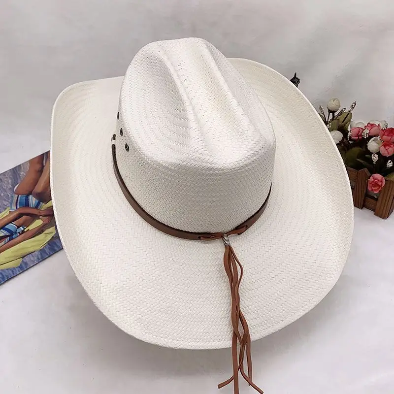 STS Hot Sale White Color Panama Hat Sun Protection Western Sombreros Paper Cowboy Straw Hat