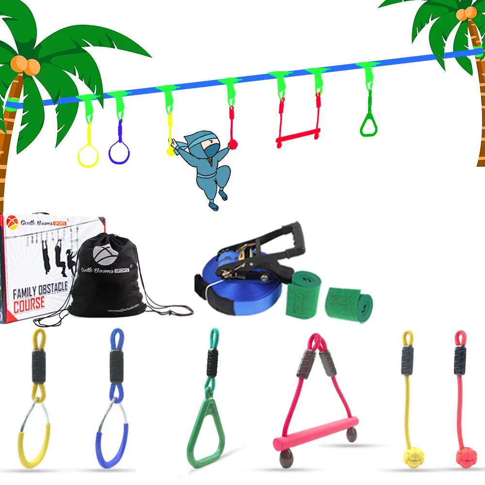 Ninja Obstacle Course with 4 Kinds of Obstacle Monkey Bars Gym Rings Monkey Fits and Swings, kids ninja line