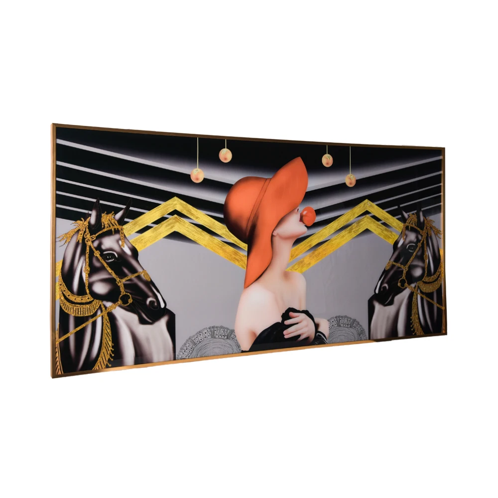 Wholesale Modern Big Size Horse Painting Framed Wall Hanging Decor Acrylic Glass Prints for Hotel
