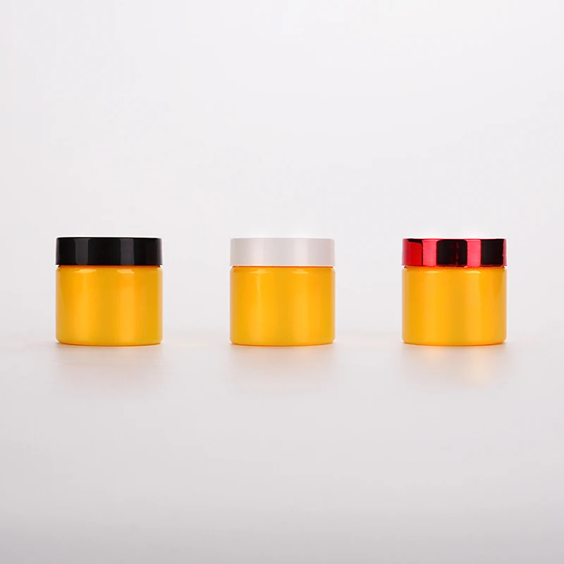 PET Plastic Package Wholesale 15g 30g 60ml 70ml Plastic Jar Yellow Plastic Container With UV Gold Cap