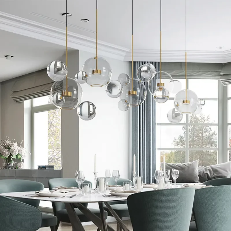 Hot Selling Modern Bubble LED Pendant Lamp Clear Glass Balls Remote Control Dining & Living Room Lighting Fixture