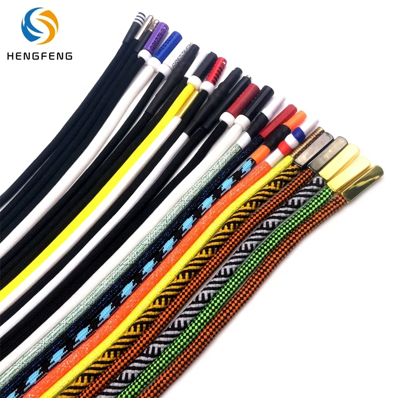 Custom polyester nylon cotton flat round drawstring with LOGO with plastic metal end