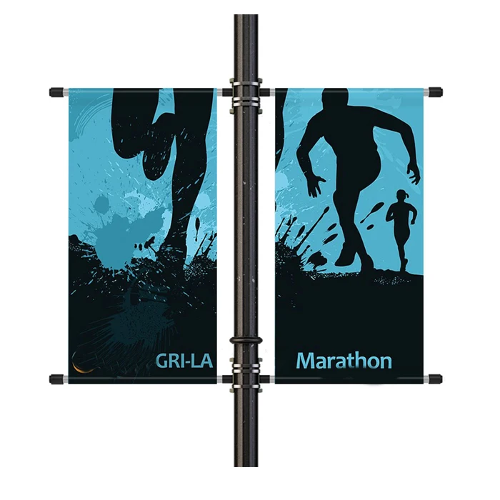 Promotion Custom Printed Logo Outdoor Events Displays Sublimation Campaign Advertising Double Sided PVC Street Light Pole Banner