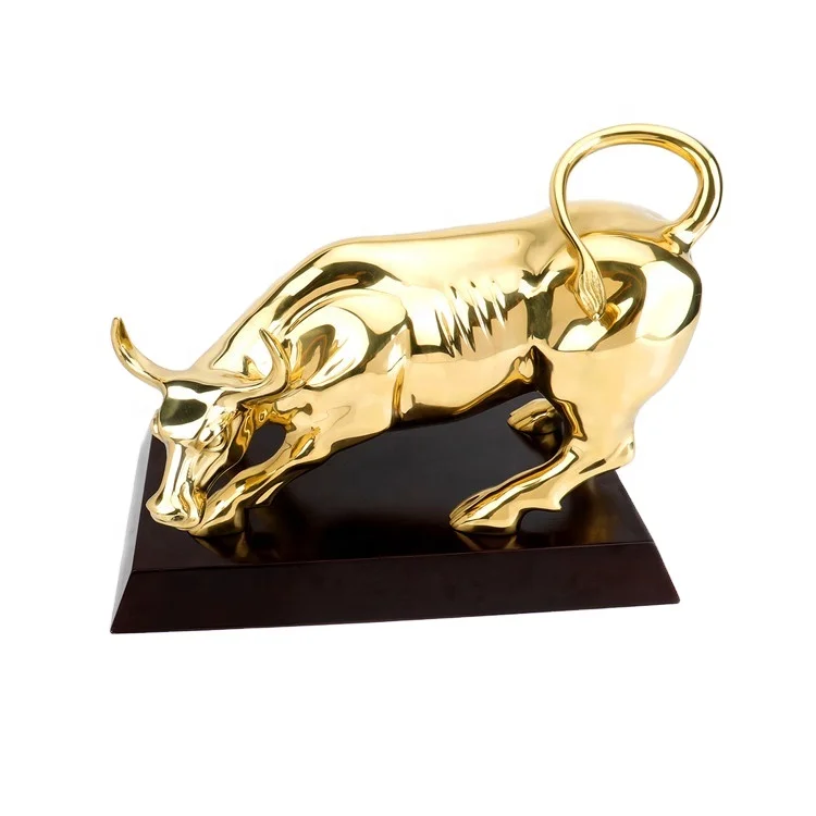 Custom Office Decoration Copper Bull Wall Street Golden Bull Statues Home Decor Bull Sculpture