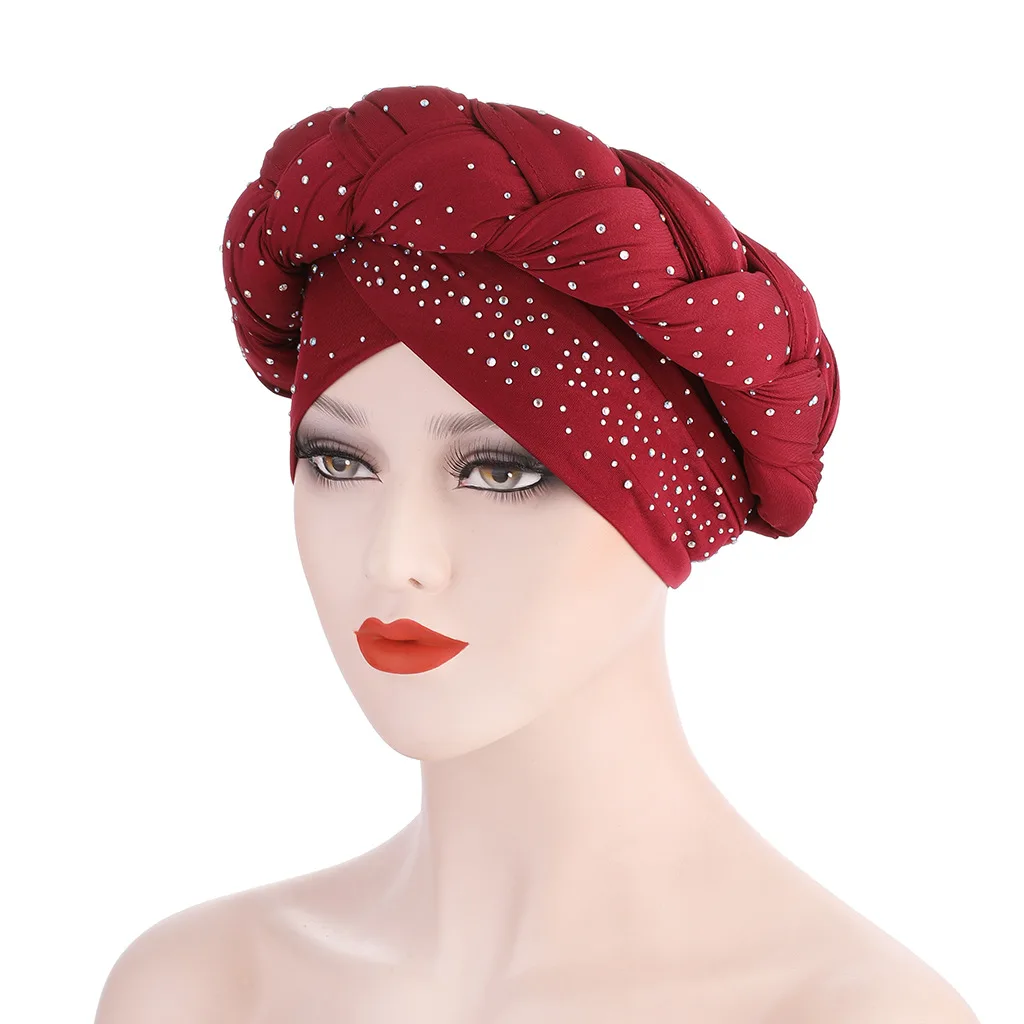 Milk Silk Braided Scarf Cap Hair Band Turban Shine Drill Cap Satin Hat Hair Accessories Bonnet Satin Lined Bucket Hat