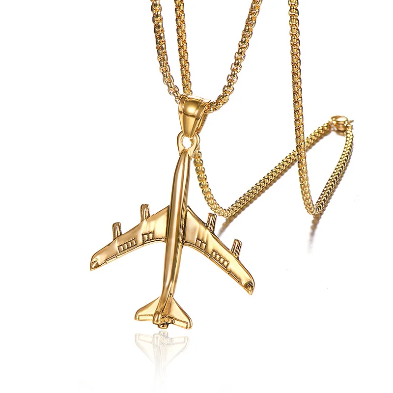 Stainless Steel Custom Four Engine Gold Airplane_Air Plane Charm Necklace 2020