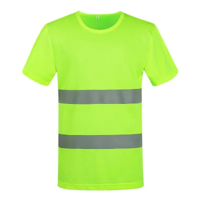 Hotsale Custom Logo & Label 100% Polyester Protection Safety Warning Fluorescent T Shirts Work Security Wear Reflective T-Shirt