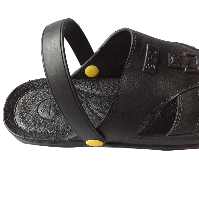 Durable Washable Anti-slip Soft Cleanroom Sandal Black SPU Six Holes ESD Antistatic Slippers