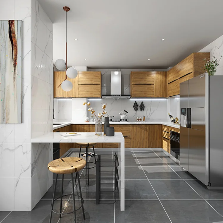 
Good Price Apartment Hotel Project Use Modular Modern Wooden Melamine Laminate MDF Kitchen Cabinets 