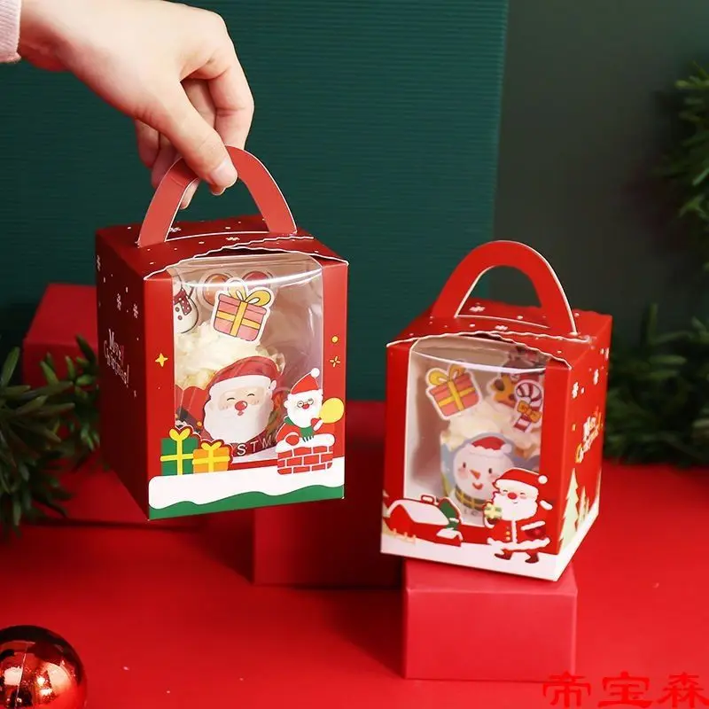 custom Christmas Cake Boxes Cupcake stock Christmas Theme Cake Boxes Food Packaging Box With Handle