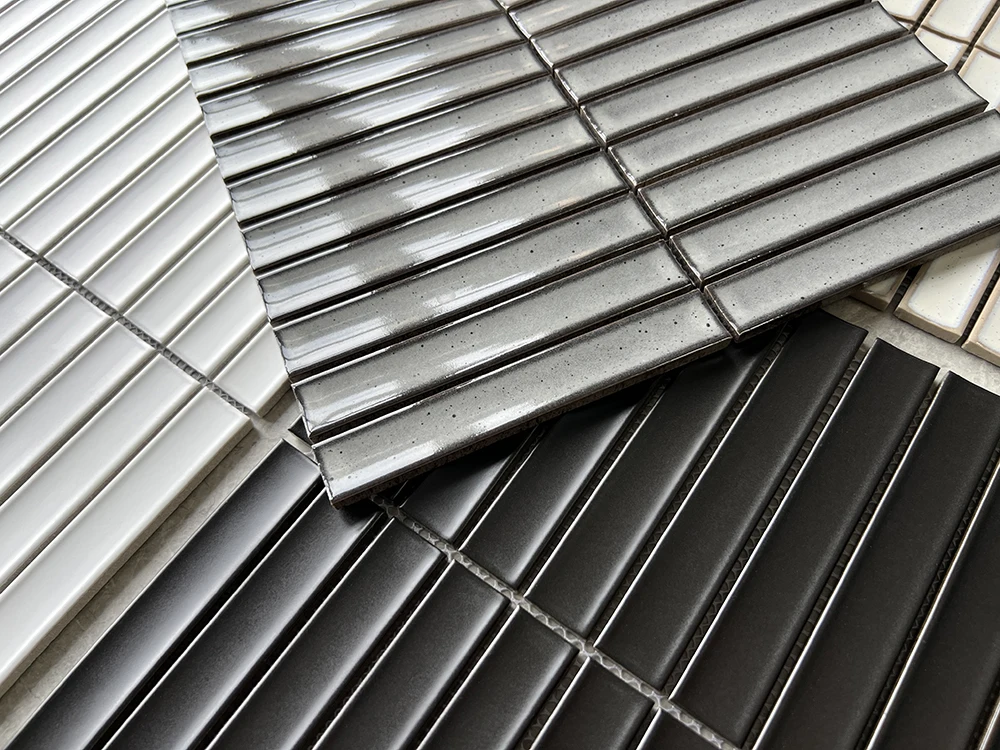 brown20*145 Fluted Design Glazed Mosaic Tiles Indoor Ceramic Stone Wall Tile with Square Pattern for Decorative Backgrounds