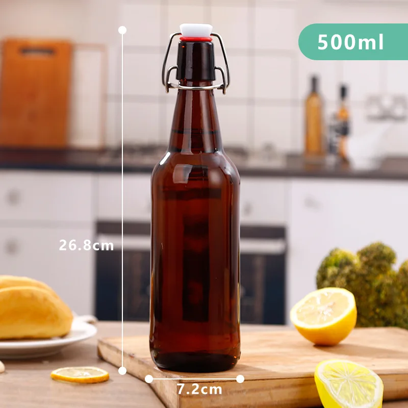 Glass Beer Bottles Caps Amber with Flip Swing Top Glass Home 16 Oz 500ml Perfume Packing Beverage Clear Round Cork Acid Etch