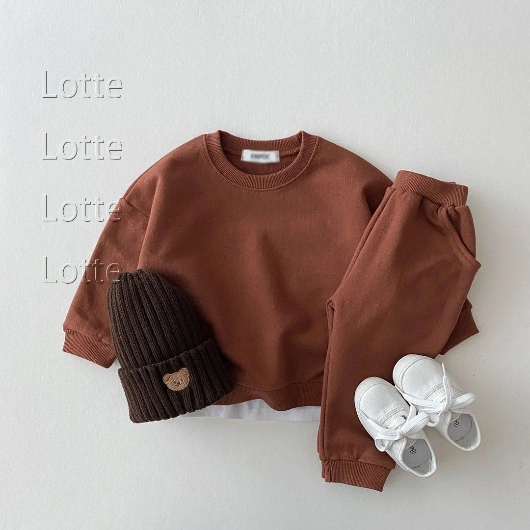 Lotte Toddler Kids Baby Girl Boy Knitted Cotton Sets Fall Clothes Long Sleeve T Shirts+Pants Solid Outfits Baby Tracksuits 0-24M