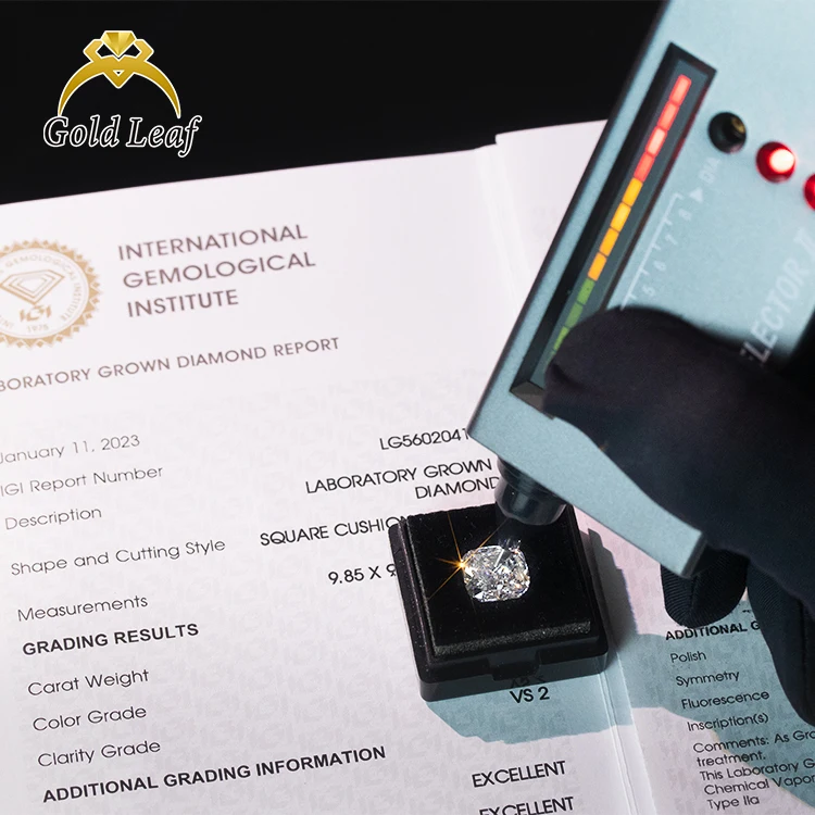 Goldleaf лидер продаж 10 карат большой размер CVD лабораторный Алмазный сертификат IGI электронный цвет vvvs прозрачная подушка Выращенный алмаз