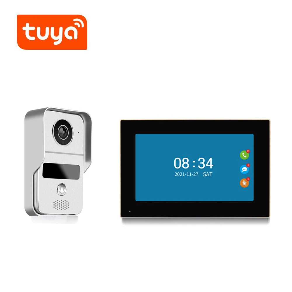 Tuya wifi IP video door intercom system alexa with Google home support unlock night vision and 7 inch touch indoor monitor