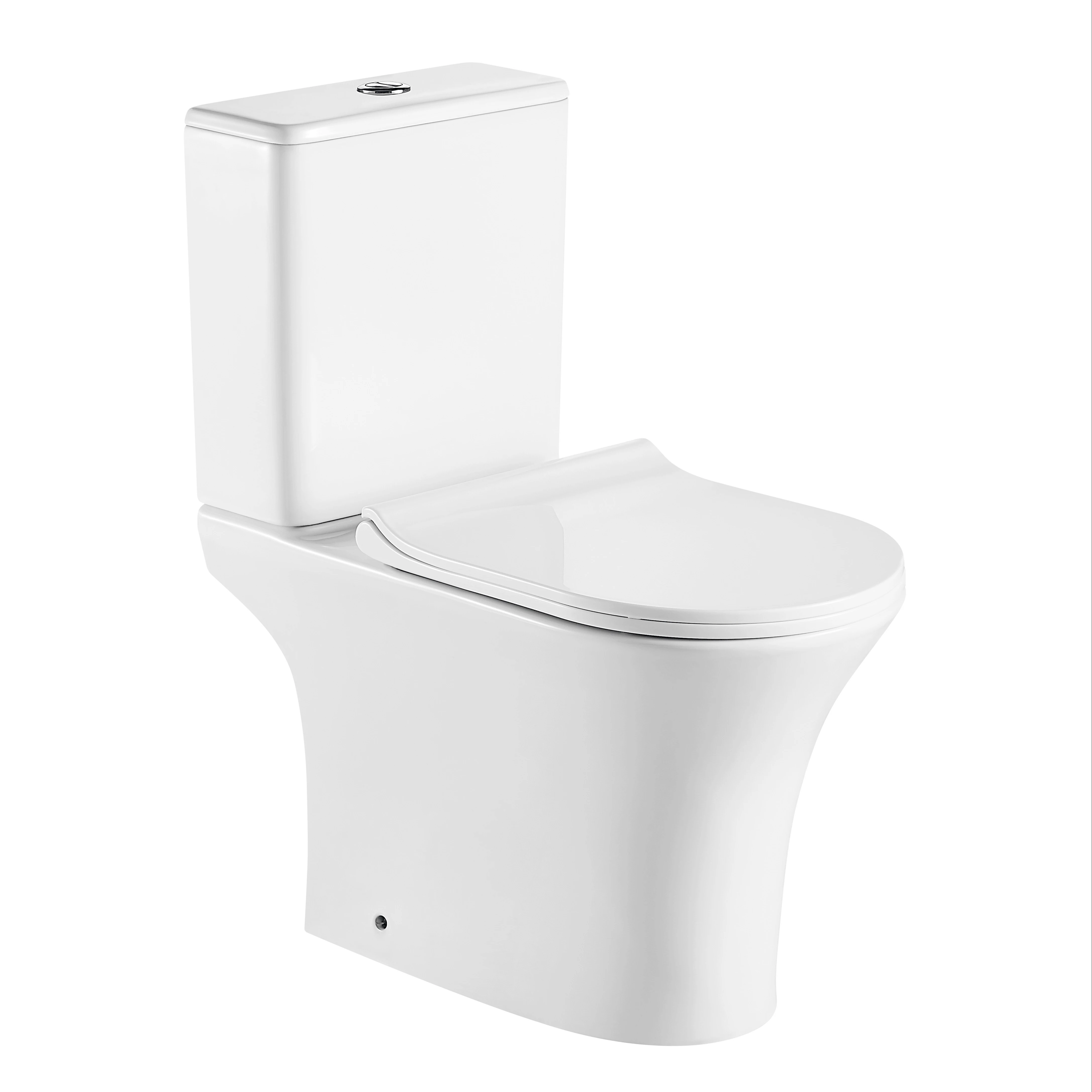 Cheap High quality smooth surface wc bathroom floor mounted white gravity flushing two piece rimless ceramic toilet