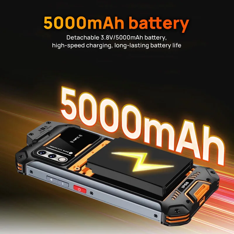 Rugged Outdoor Smartphone UNIWA W888 with 6.3 Inch HD+ Screen 2W Speaker Zello PTT NFC IP68 Removable 5000mAh Battery