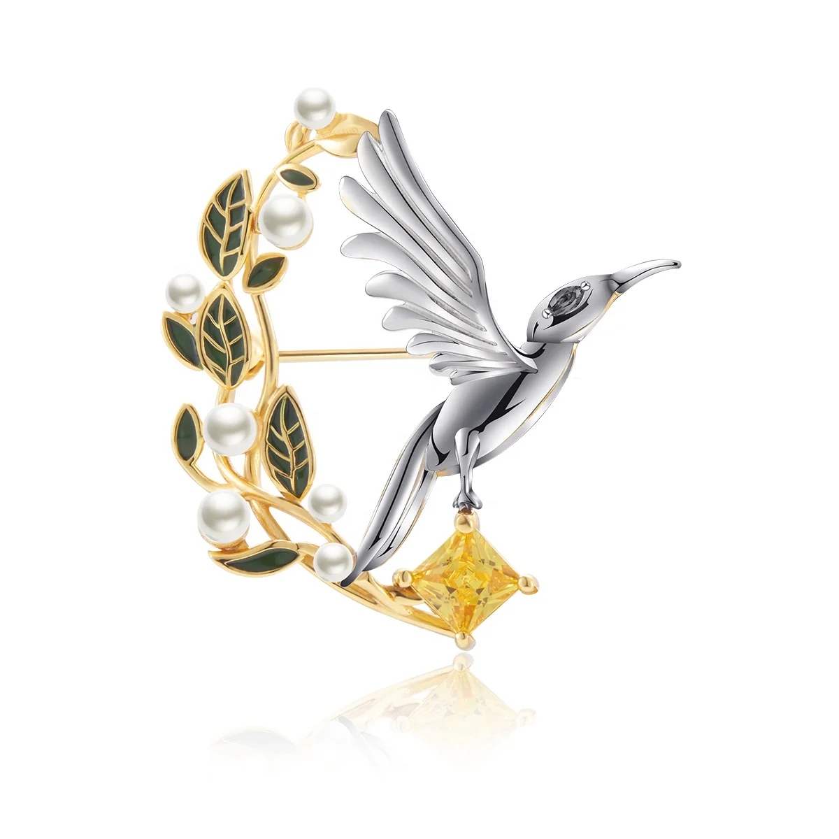 HAIKE Original 925 Sterling Silver Gold Plated Zircon Fashion Elegant Shell Beads Round Colorful and Dynamic Universal brooch