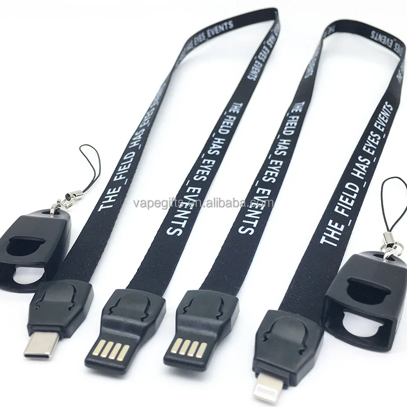 OEM Custom 3-in-1 Lanyard BusineBusiness Gift with USB Charging Cable for Phones ID Hanging Cord Type C Micro USB Cable