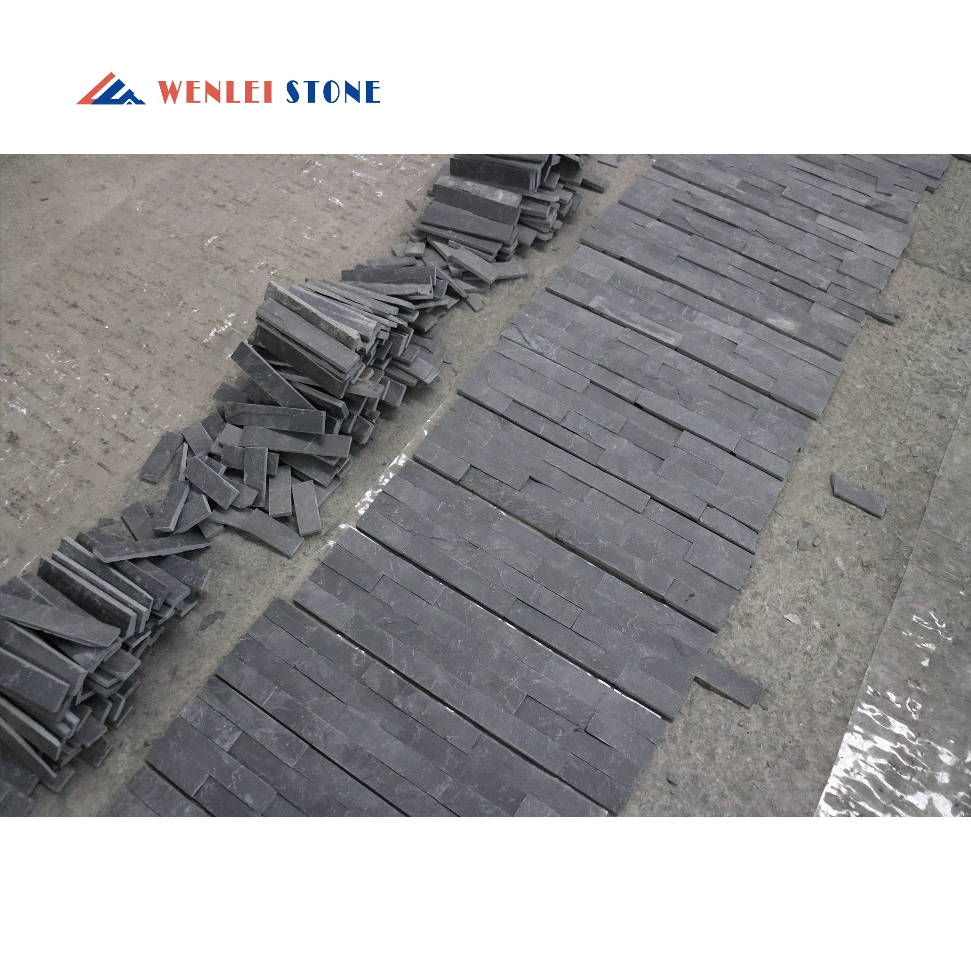 Natural Stone Veneer Stacked Stone 3D Stone Wall Black Slate Veneer Cultural Slate Wall Cladding For Fireplace Wall Decoration