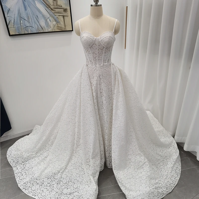 Wedding dress White Little A floor-length lace detachable train bridal wedding dress custom white lace Sayabridal