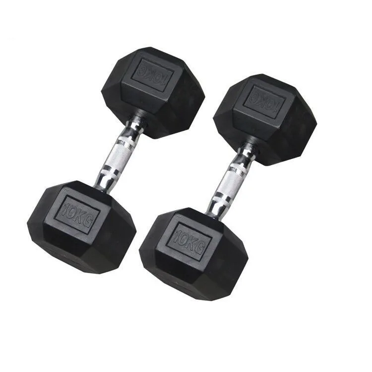 Factory Direct Sale Fitness Equipment Muscle Building Free Weights Rubber Hex Dumbbells