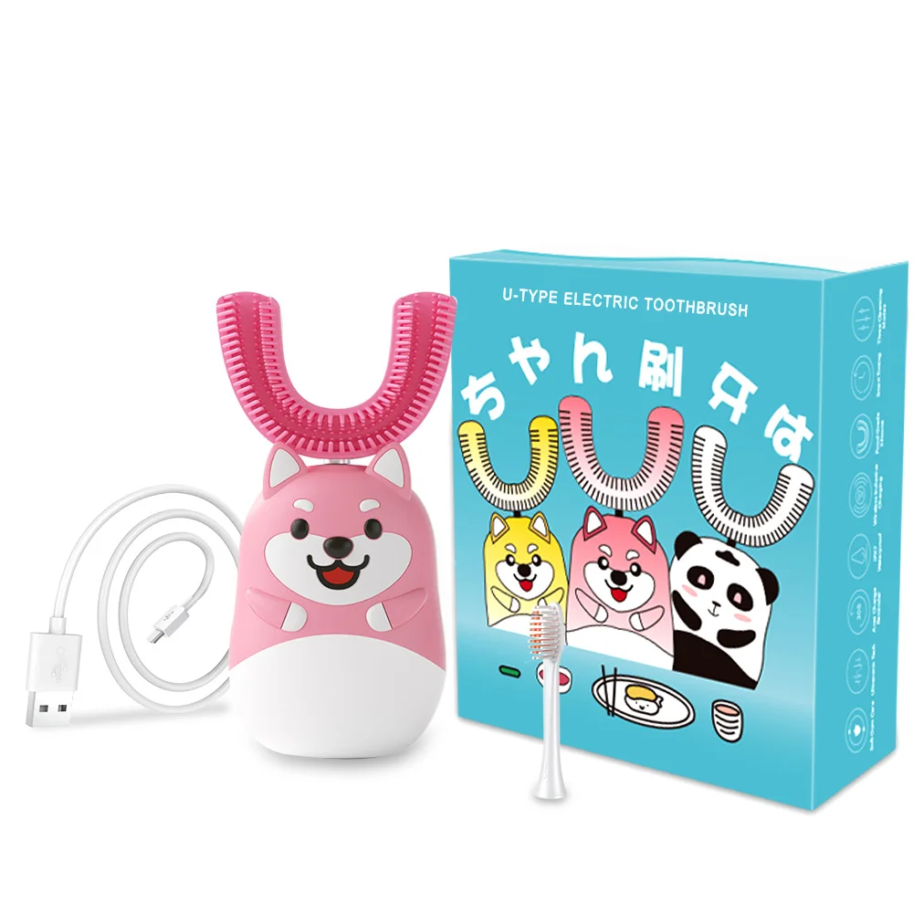 Горячая Распродажа на Amazon, U-образная Беспроводная ультразвуковая вращающаяся детская мягкая электрическая зубная щетка для детей