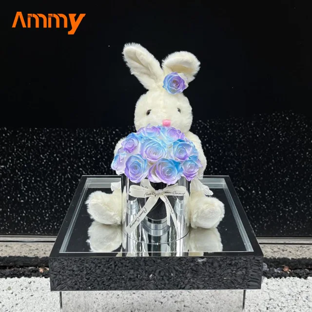 AM-PFE31 Ammy Preserved Flower in Acrylic gift box Eternal flower Bunny ear bendable doll cuddle bucket home decor accessories