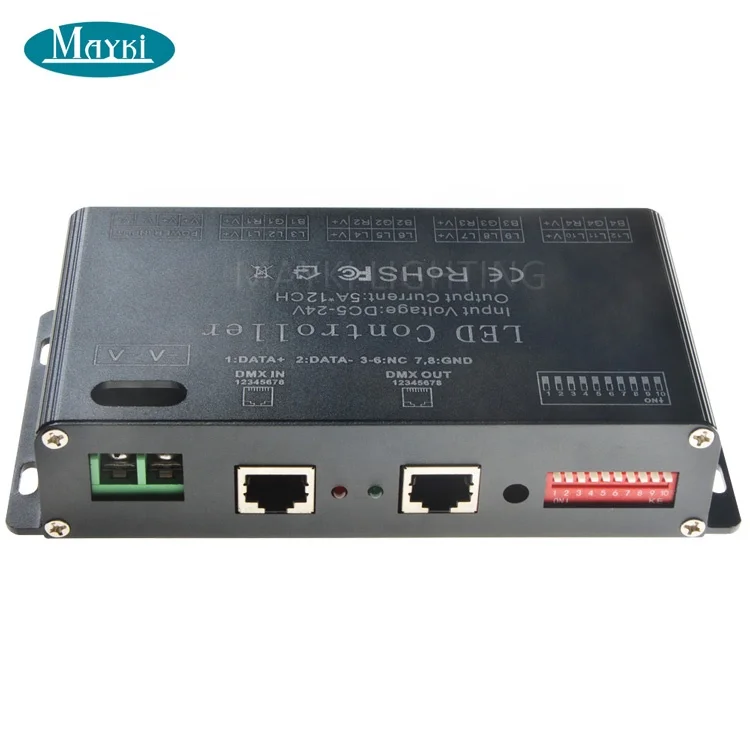 12 Channels 5A/CH DMX Dimmer Pack Constant Voltage DC12-24V DMX512 Decoder for LED light strip tape light