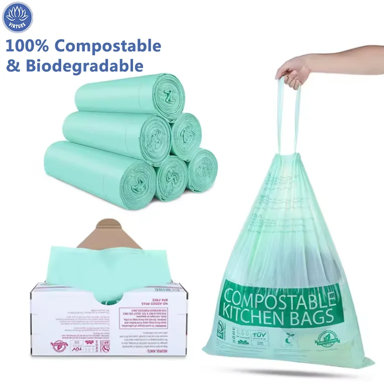 VIRTUES 1mm Moon Cakebin Food Custom Candy Cassava PLA Kitchen Scented Bin Liner Corn Starch Large  Biodegradable Trash Bag