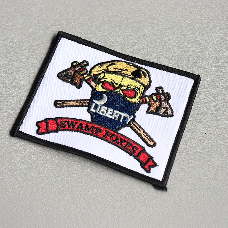 Customized design cheap embroidery patch label embroidery badge with hook and loop for clothing