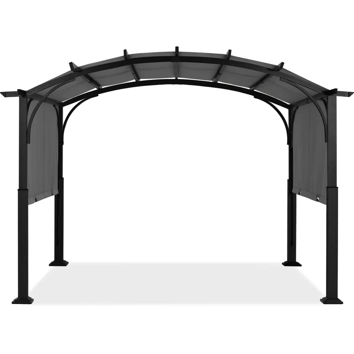 Outdoor Metal Pergola Curved Garden Gazebo with Retractable Sun Protection Canopy