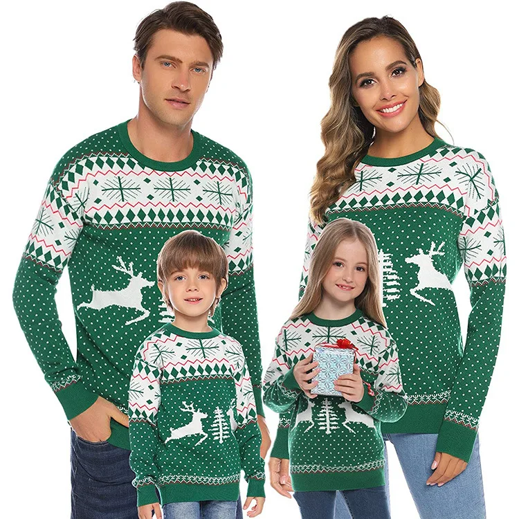 Custom High Quality Knitted Jacquard Ugly Christmas Sweater  Acrylic Couple Family Christmas Sweater